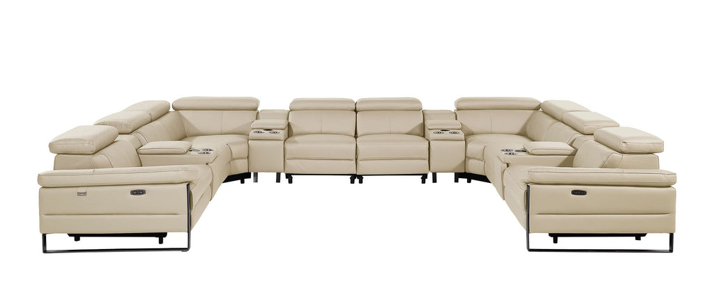 1246 Divanitalia 12-Piece U-Shaped Modular Power Reclining Sectional Sofa with 4 Power Recliners and Power Headrests - Top Grain Italian Leather - Beige - SKU 1246-BEIGE-12PC-4PWR-U-SECTIONAL - view 3