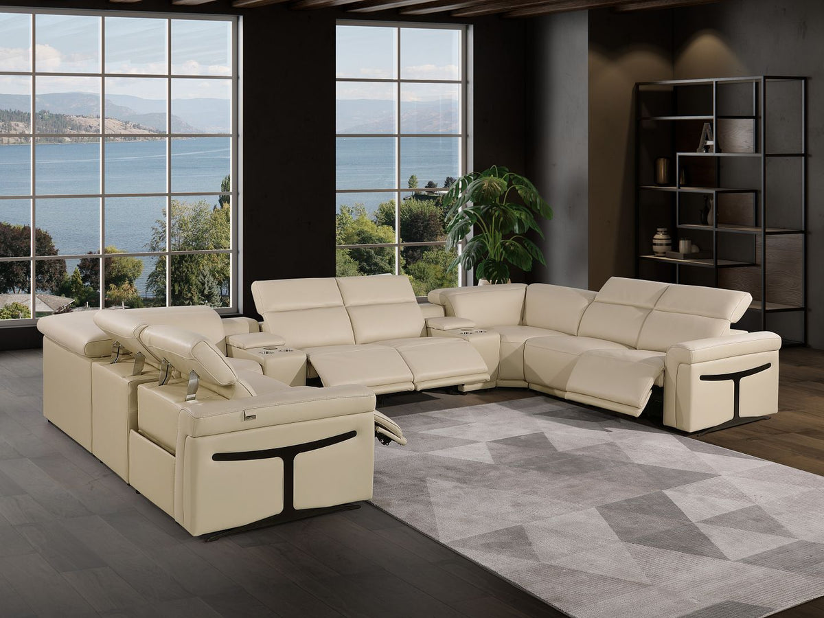 1126 Divanitalia 10-Piece U-Shaped Sectional Sofa in Top Grain Italian Leather with 4 Power Recliners & Power Headrests - Beige - SKU 1126-BEIGE-10PC-4PWR-U-SECTIONAL-GROUP - view 2