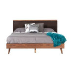 Eastern King Marshall Mid-Century Modern Brown Fabric & Walnut Bed