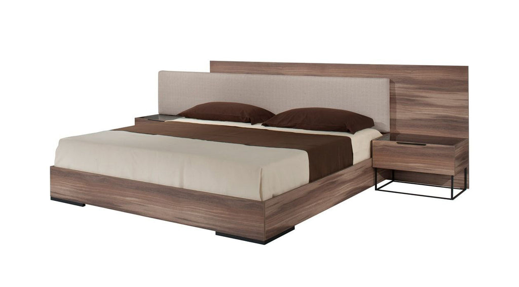 Matteo - Italian Modern Walnut & Fabric Bed - Italian Modern Walnut & Fabric Bed