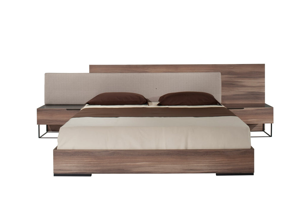 Matteo - Italian Modern Walnut & Fabric Bed - Italian Modern Walnut & Fabric Bed - Queen