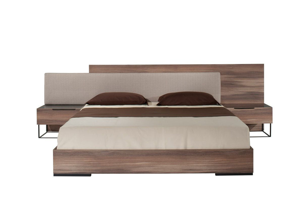 Matteo - Italian Modern Walnut & Fabric Bed - Italian Modern Walnut & Fabric Bed