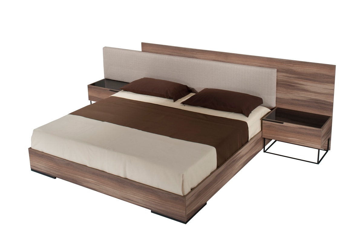 Matteo - Italian Modern Walnut & Fabric Bed - Italian Modern Walnut & Fabric Bed
