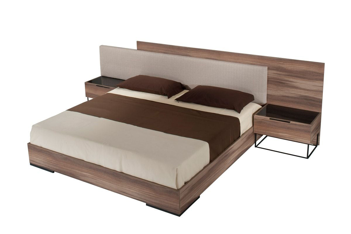 Matteo - Italian Modern Walnut & Fabric Bed - Italian Modern Walnut & Fabric Bed