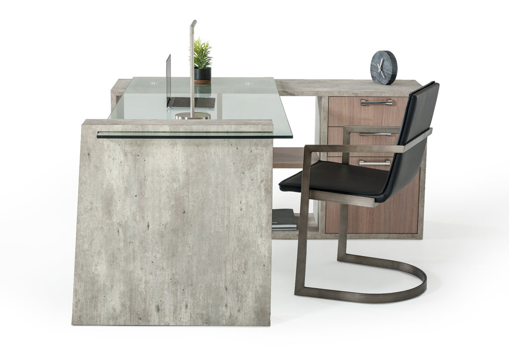 Boston Modern Glass & Faux Concrete Reversible Desk