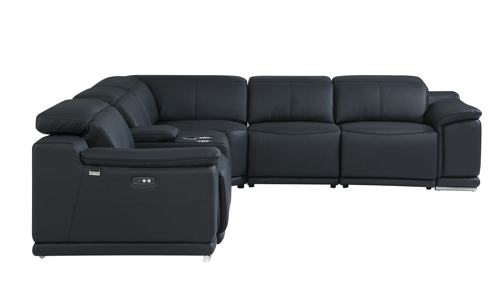 9762 Divanitalia 6-Piece L-Shaped Top Grain Italian Leather Sectional Sofa with 3 Power Recliners