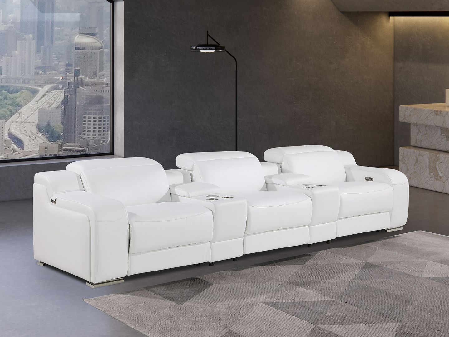 1116 Divanitalia 5-Piece Modular Power Reclining Sofa in Top Grain Italian Leather with 3 Power Recliners & Power Headrests - White