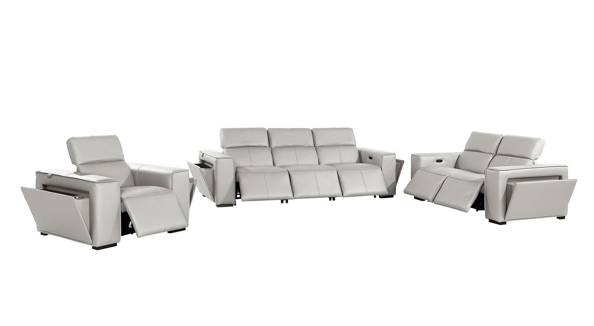 1224 Divanitalia 6-Piece Modular Power Reclining Sofa, Loveseat & Chair Set in Top Grain Italian Leather with 6 Power Recliners & Power Headrests - Light Grey - SKU 1224-LT-GREY-6.6-HT-3PC - view 4