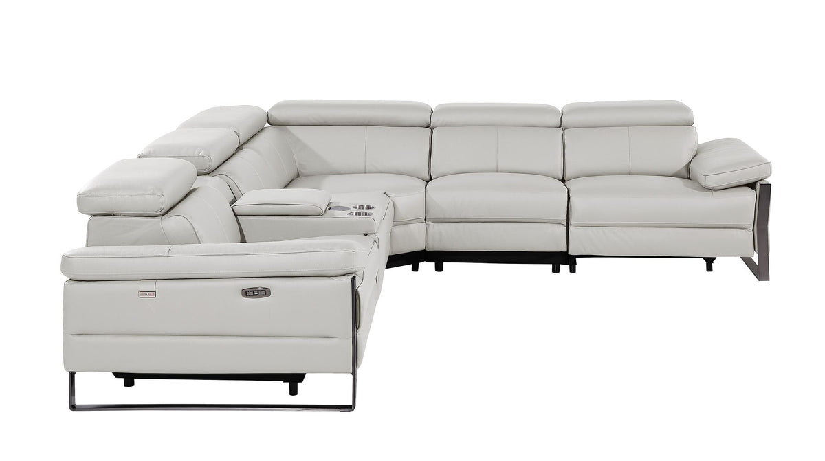 1246 Divanitalia 6-Piece L-Shaped Modular Power Reclining Sectional Sofa with 3 Power Recliners and Power Headrests - Top Grain Italian Leather - Light Grey - SKU 1246-LT-GREY-6PC-3PWR-SECTIONAL - view 5