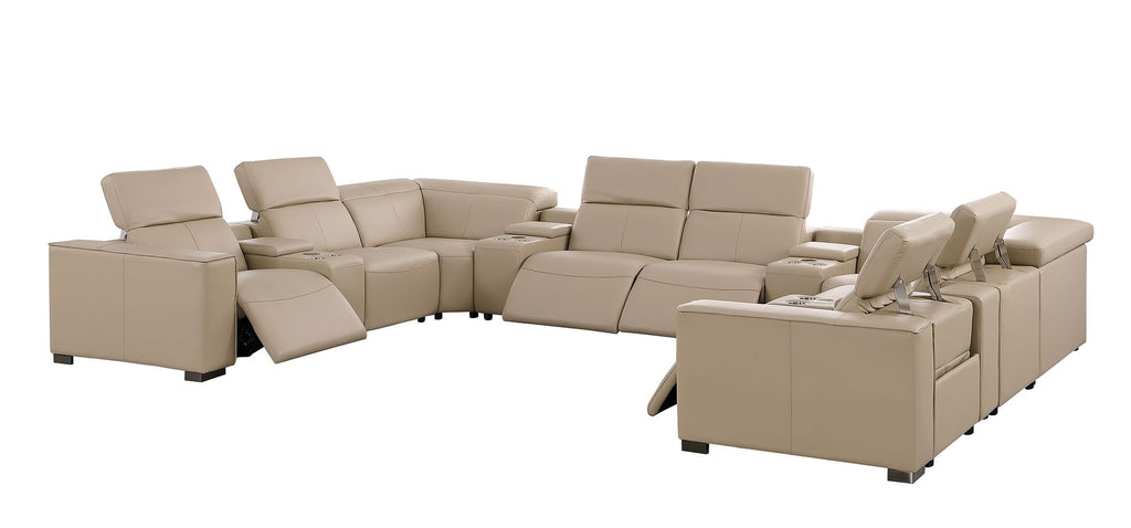 1208 12 Piece U-Shaped Leather Sectional Sofa with 4 Power Recliners & Power Headrest