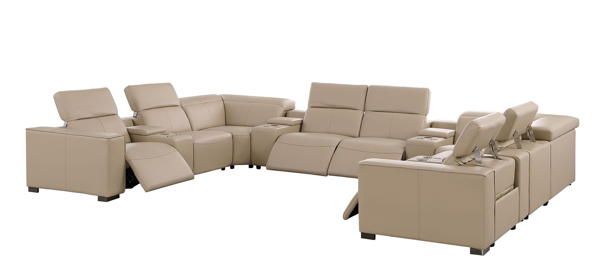 1208 12 Piece U-Shaped Leather Sectional Sofa with 4 Power Recliners & Power Headrest