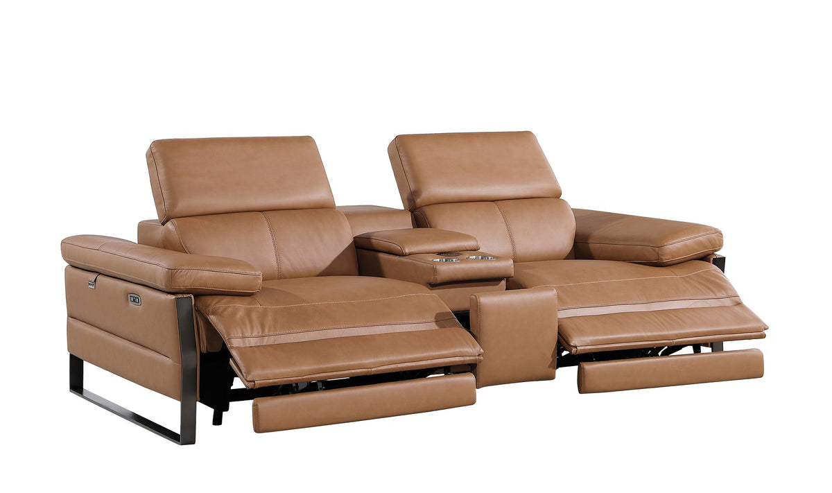 1246 Divanitalia Modular Power Triple Reclining Sofa and Console Loveseat Set with Power Headrests - Top Grain Italian Leather - Cognac - SKU 1246-COGNAC-6.5-HT-2PC - view 8