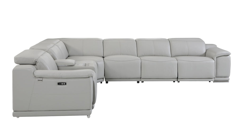9762 Divanitalia 7-Piece L-Shaped Top Grain Italian Leather Sectional Sofa with 3 Power Recliners