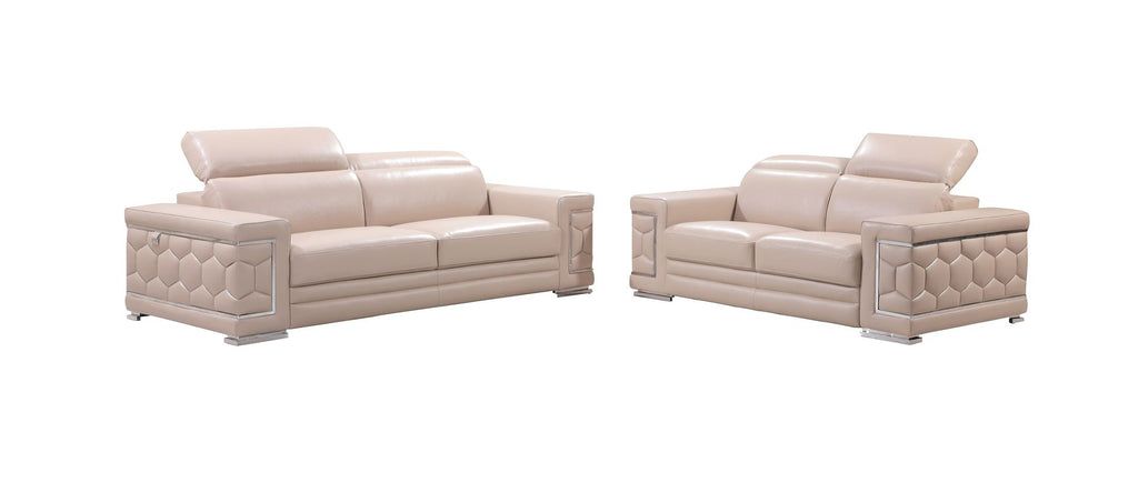 692 Divanitalia 2-Piece Sofa Set with Adjustable Headrest in Top-grain Italian Leather - Beige - SKU 692- BEIGE 2PC (S/L) - GROUP - view 2