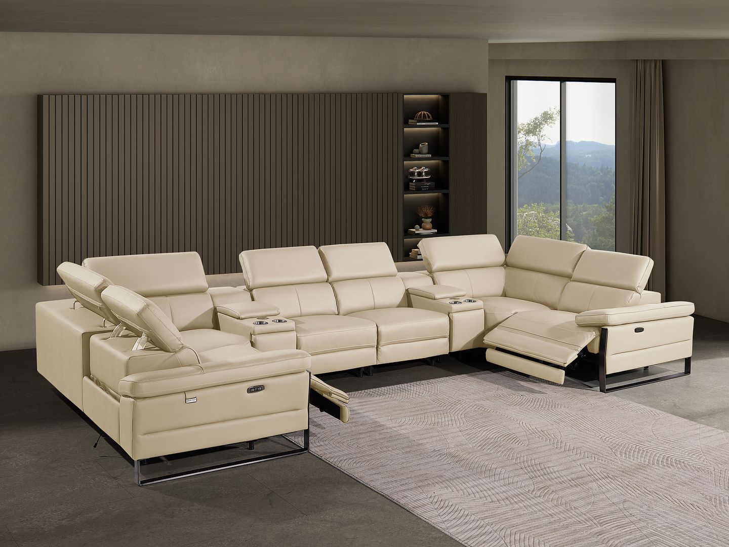 1246 Divanitalia 8-Piece U-Shaped Modular Power Reclining Sectional Sofa with 2 Power Recliners and Power Headrests - Top Grain Italian Leather