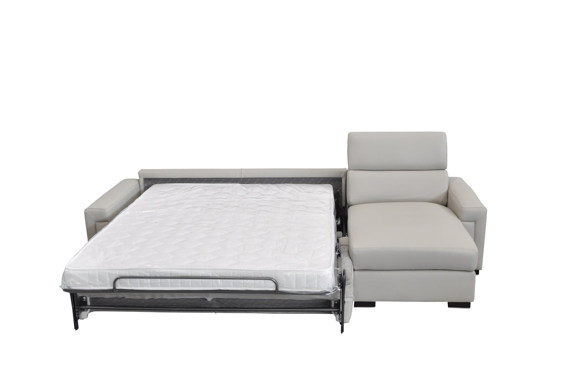 Lamod Italia Sacha - Modern Light Grey Leather Reversible Sectional Sofa Bed with Storage – Additional View