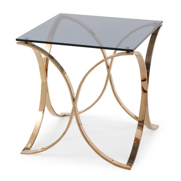 Reklaw Modern Smoked Glass & Rosegold End Table