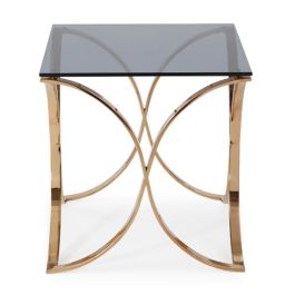 Reklaw Modern Smoked Glass & Rosegold End Table