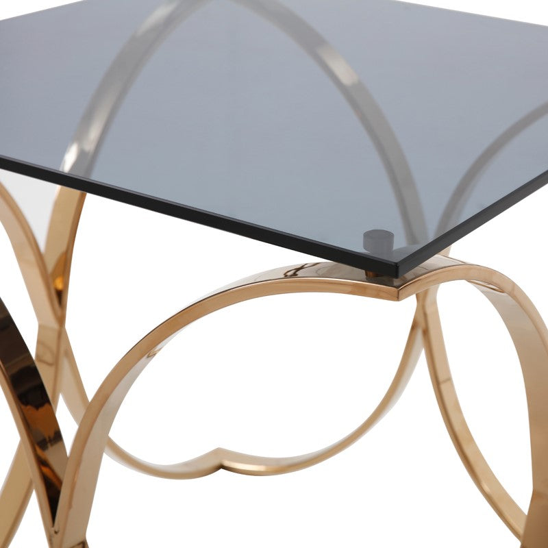 Reklaw Modern Smoked Glass & Rosegold End Table