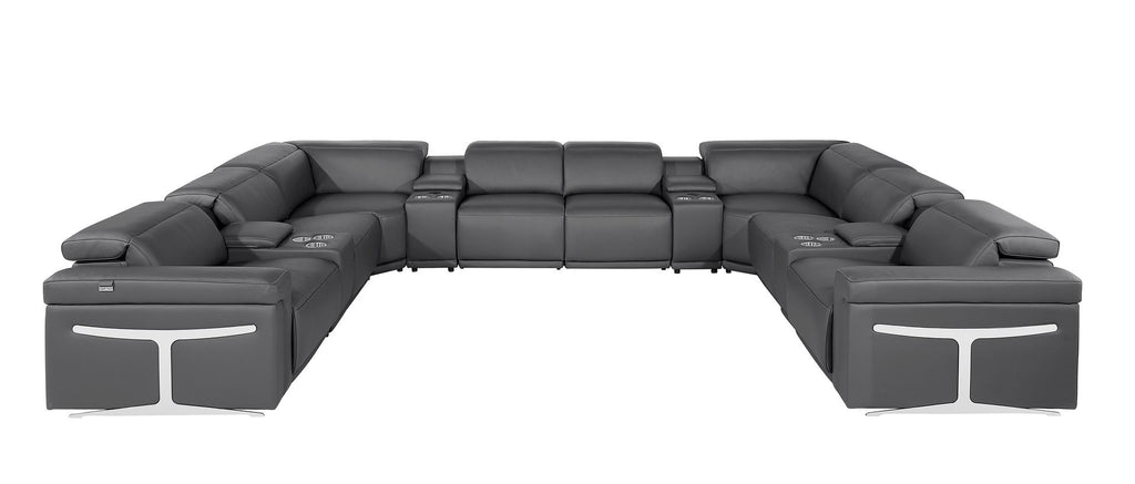 1126 Divanitalia 12-Piece U-Shaped Sectional Sofa in Top Grain Italian Leather with 4 Power Recliners & Power Headrests - Dark Grey - SKU 1126-DK_GREY-12PC-4PWR-U-SECTIONAL-GROUP - view 3