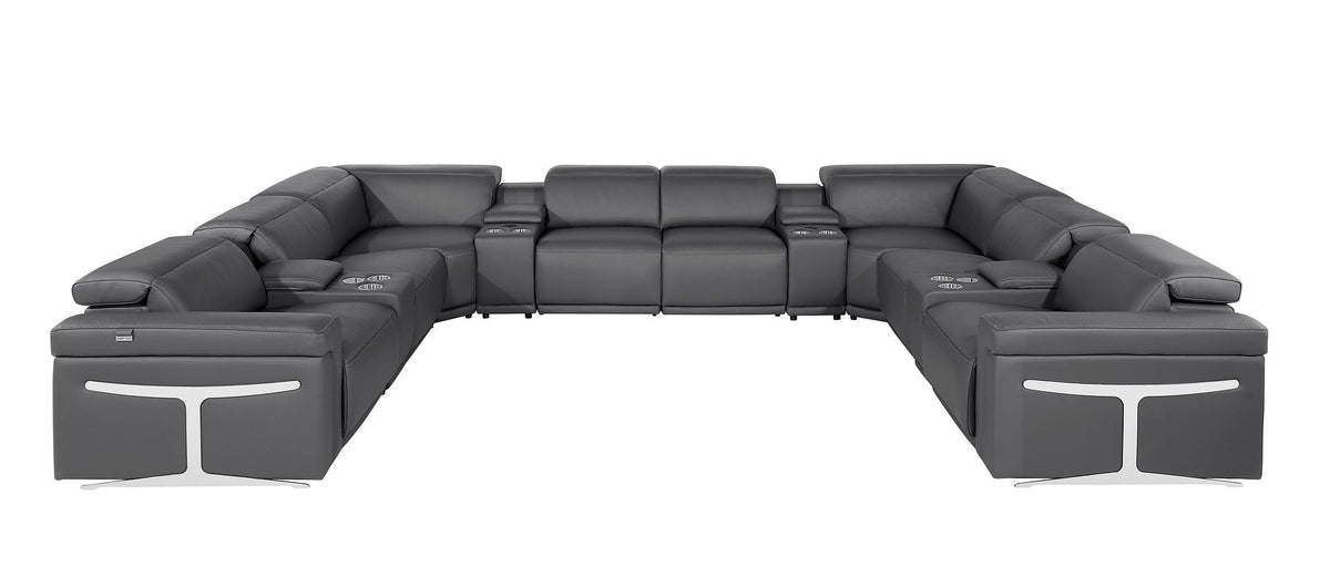 1126 Divanitalia 12-Piece U-Shaped Sectional Sofa in Top Grain Italian Leather with 4 Power Recliners & Power Headrests - Dark Grey - SKU 1126-DK_GREY-12PC-4PWR-U-SECTIONAL-GROUP - view 3