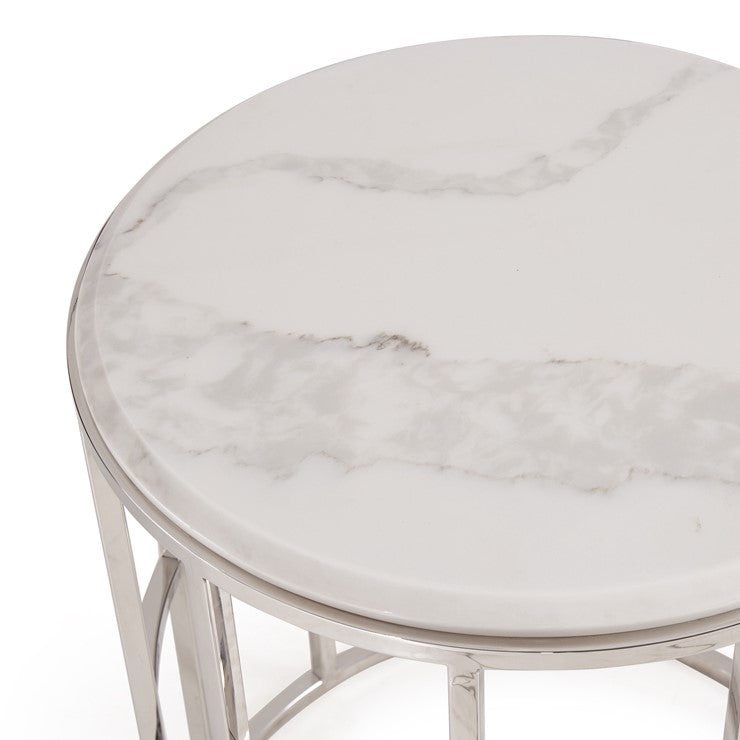 Silvan Modern Marble & Stainless Steel End Table