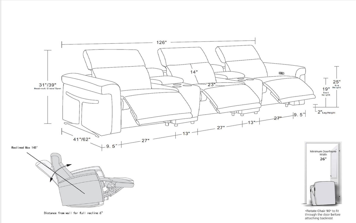 1126 Divanitalia 8-Piece Modular Power Reclining Sofa & Loveseat Set in Top Grain Italian Leather with 5 Power Recliners & Power Headrests - White - SKU 1126-WHITE-8.5-HT - view 17