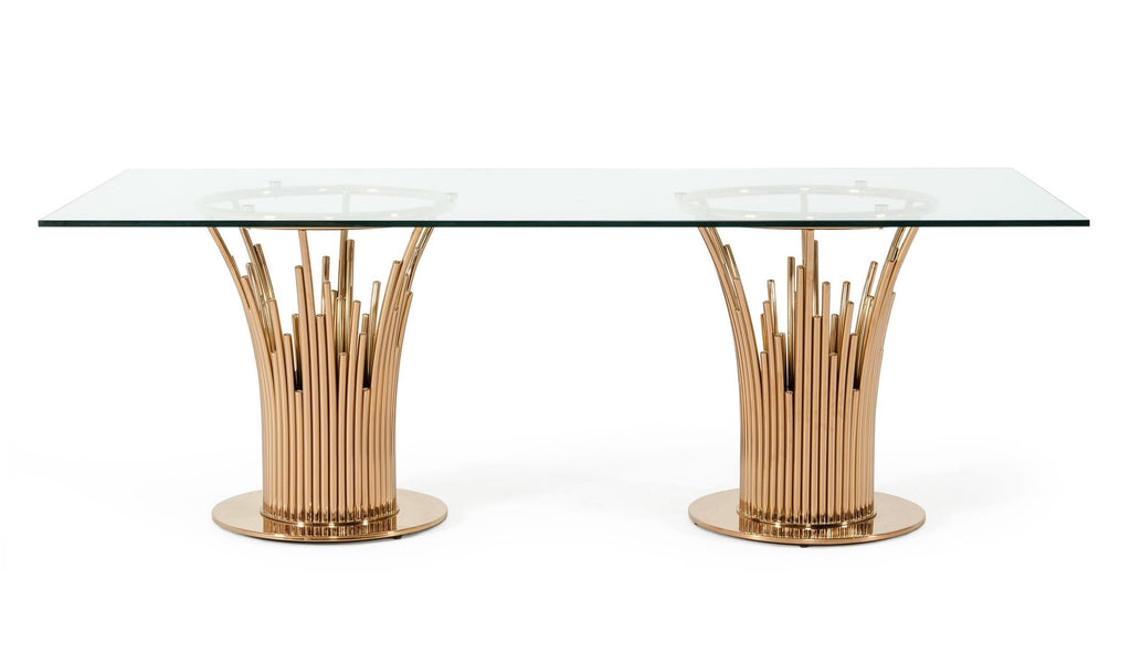 Paxton Modern Glass & Rosegold Dining Table