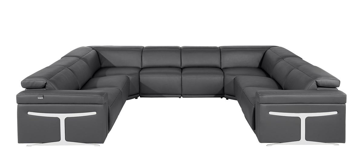 1126 Divanitalia 8-Piece U-Shaped Sectional Sofa in Top Grain Italian Leather with 4 Power Recliners & Power Headrests - Dark Grey - SKU 1126-DK_GREY-8PC-4PWR-U-NC-SECT-GROUP - view 3