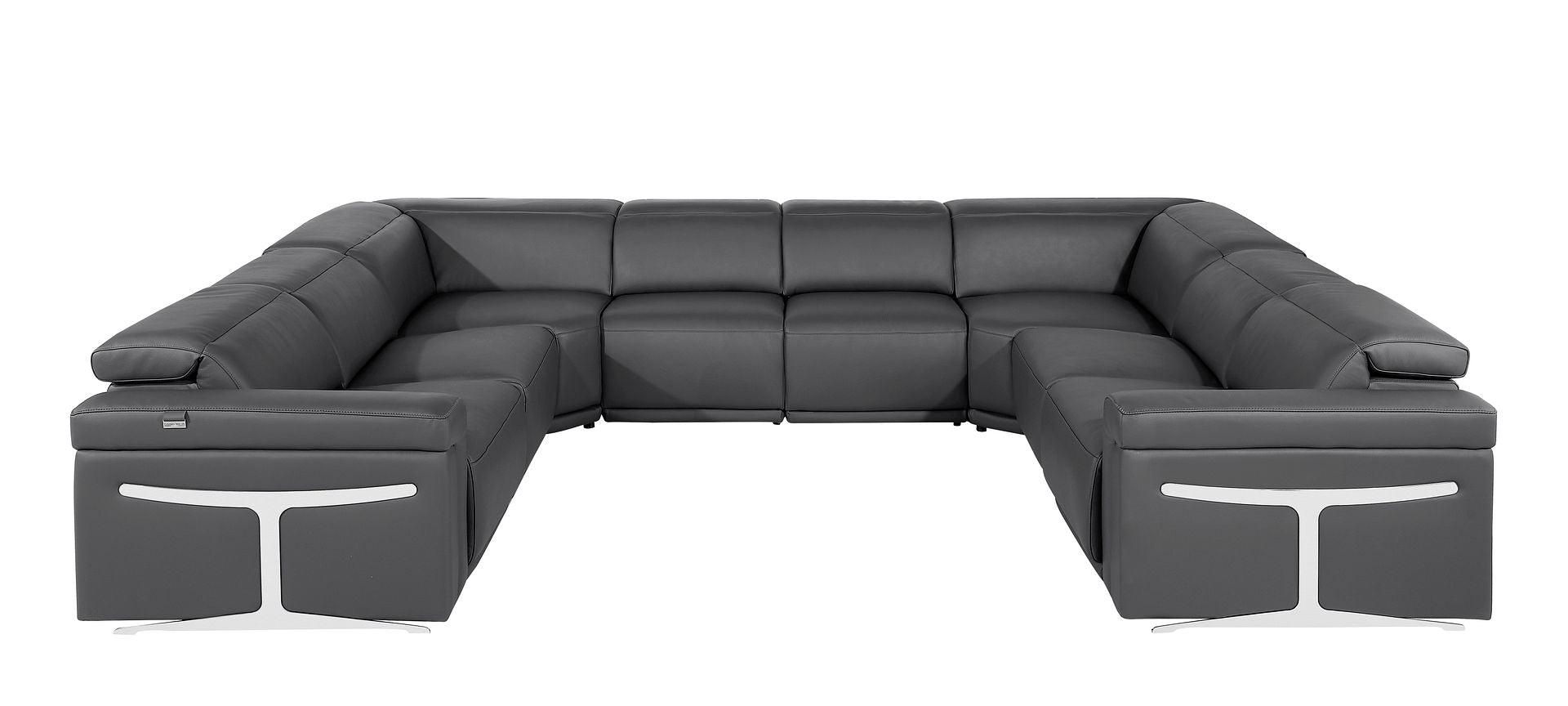 1126 Divanitalia 8-Piece U-Shaped Sectional Sofa in Top Grain Italian Leather with 4 Power Recliners & Power Headrests