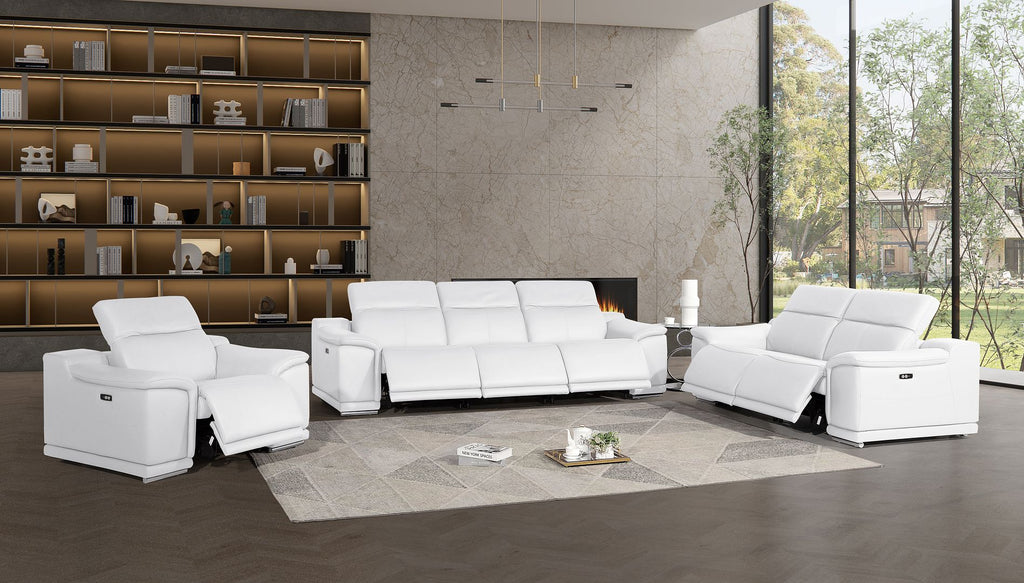 2679 Power Reclining Sofa, Loveseat & Chair Set in Genuine Leather - 6 Recliners - White - SKU 2679-WHITE-6.6-HT-3PC - view 2