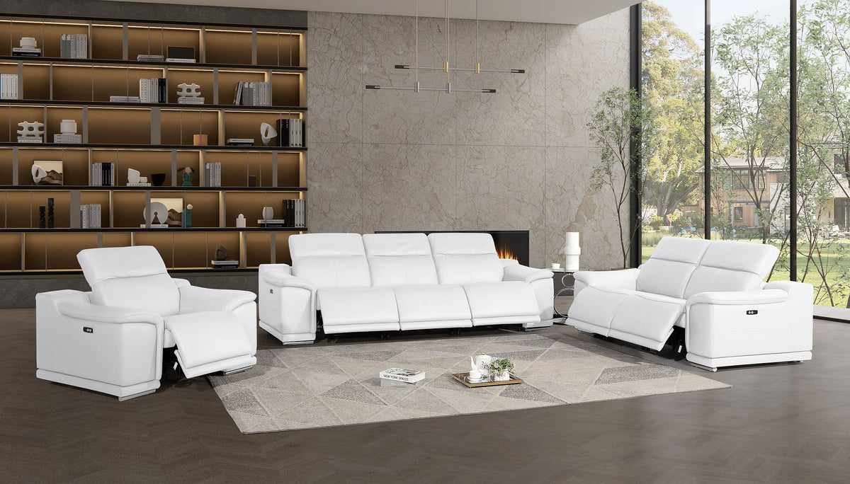 2679 Power Reclining Sofa, Loveseat & Chair Set in Genuine Leather - 6 Recliners - White - SKU 2679-WHITE-6.6-HT-3PC - view 2