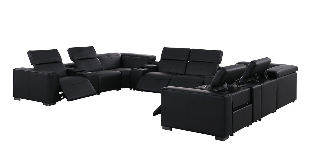 1208 12 Piece U-Shaped Leather Sectional Sofa with 4 Power Recliners & Power Headrest