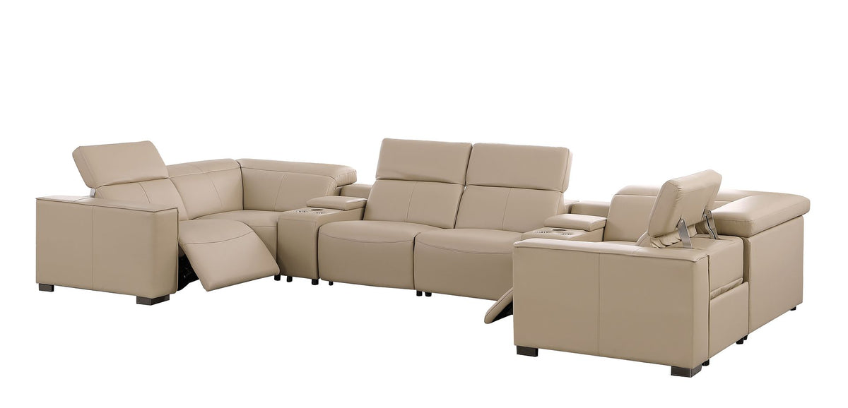 1208 8 Piece Modular Leather Sectional Sofa with 2 Power Recliners & Power Headrests - Beige - SKU 1208-BEIGE-8PC-2PWR-U-SECTIONAL-GROUP - view 4