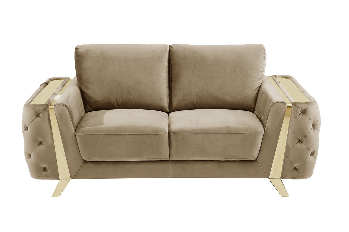 1051 Divanitalia Beige Loveseat in Velvet Fabric - Cream - SKU 1051-BEIGE-L