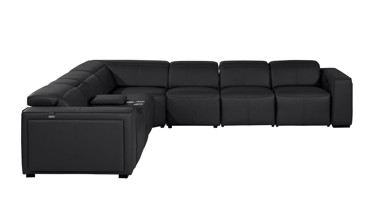 1224 Divanitalia 7-Piece L-Shaped Sectional Sofa in Top Grain Italian Leather with 3 Power Recliners & Power Headrests - Black - SKU 1224-BLACK-7PC-3PWR-SECTIONAL - view 5