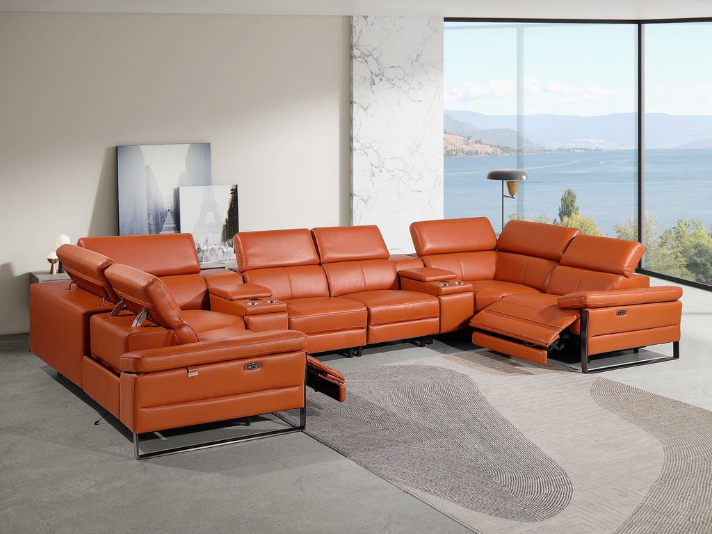 1246 Divanitalia 8-Piece U-Shaped Modular Power Reclining Sectional Sofa with 2 Power Recliners and Power Headrests - Top Grain Italian Leather