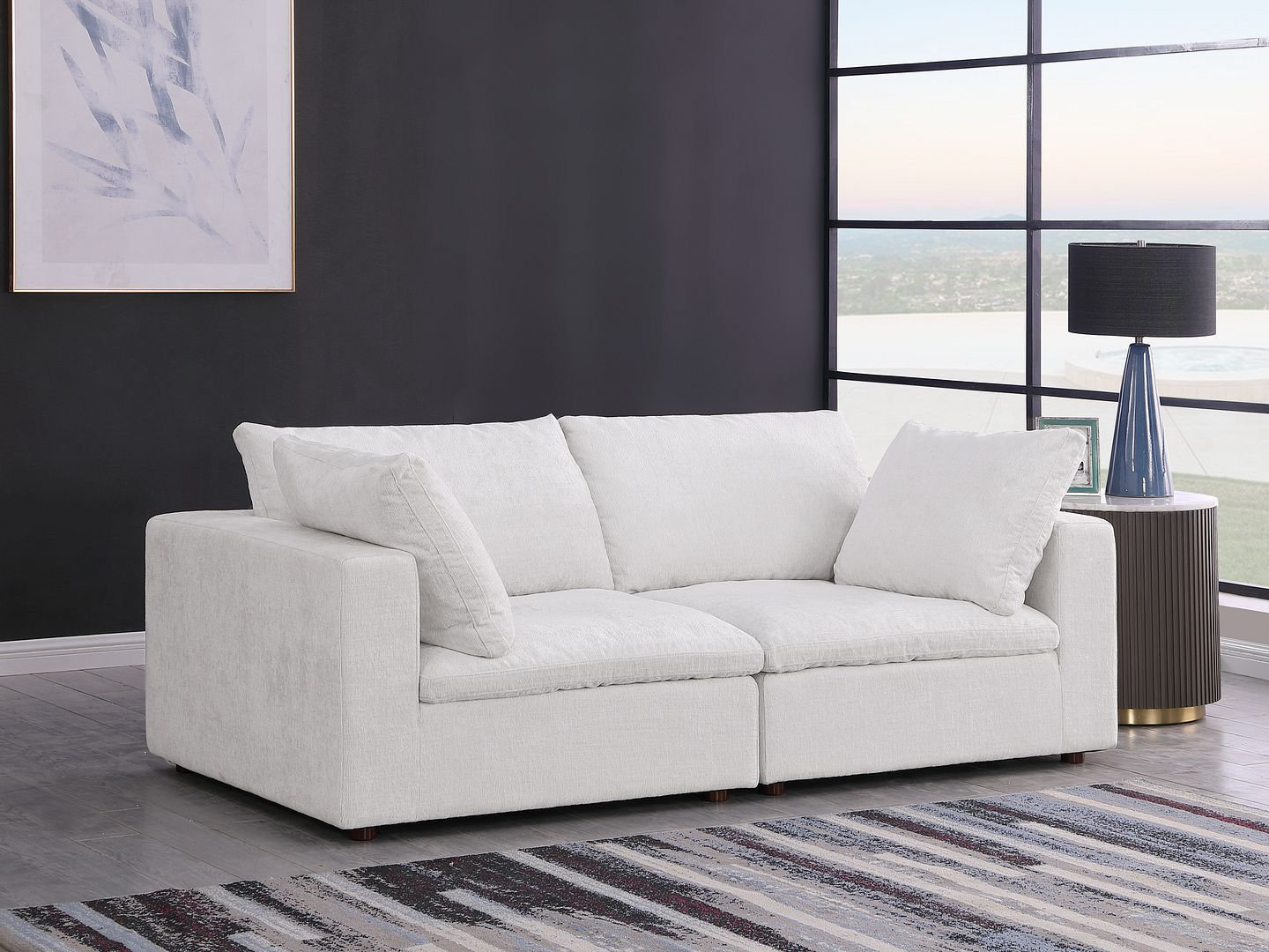 1100 Divanitalia Modular Loveseat - Top-grain Italian Leather - Pearl