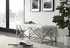 Lindsey Modern White Leatherette & Stainless Steel Bench