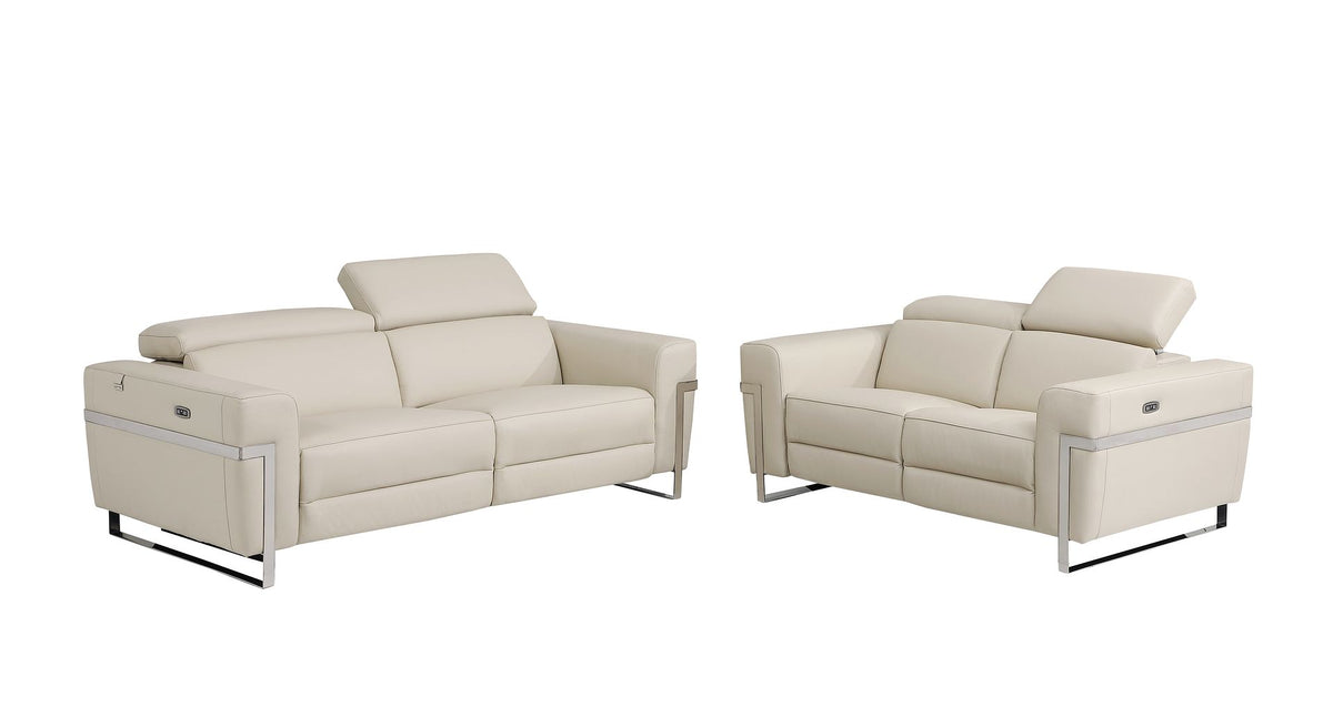 990 Divanitalia Power Reclining 2-Piece Sofa Set with Power Headrest in Top-grain Italian Leather - Beige - SKU 990-BEIGE-2PC - view 2