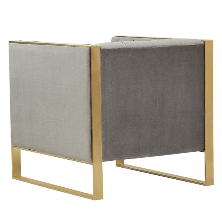 Carlos Modern Grey Velvet & Gold Accent Chair