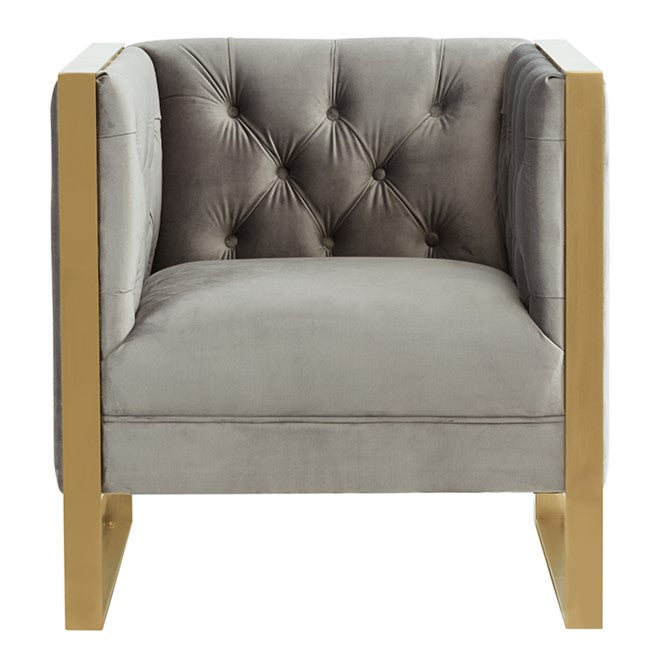 Carlos Modern Grey Velvet & Gold Accent Chair