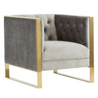 Carlos Modern Grey Velvet & Gold Accent Chair