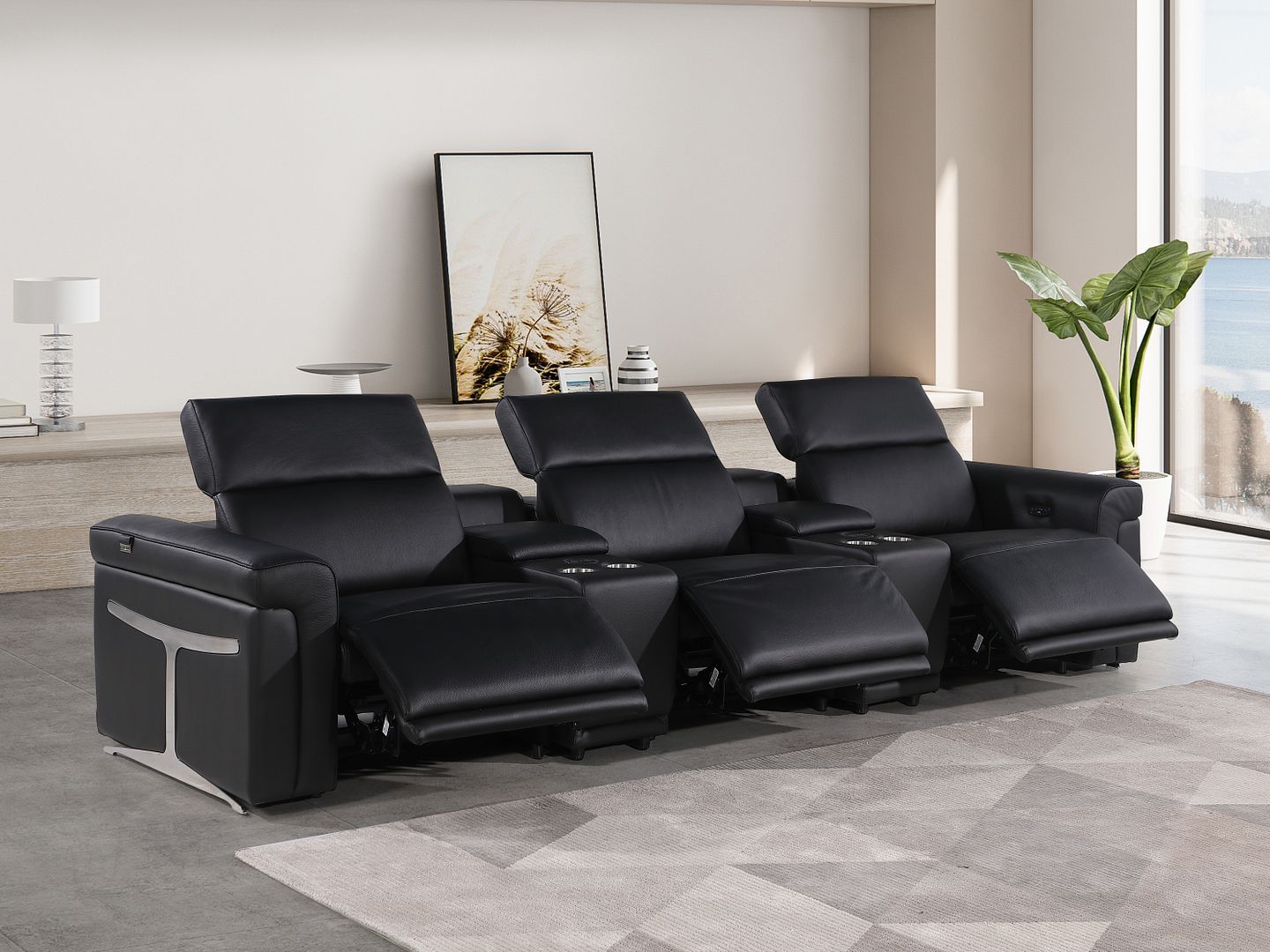 1126 Divanitalia 5-Piece Modular Power Reclining Sofa in Top Grain Italian Leather with 3 Power Recliners & Power Headrests