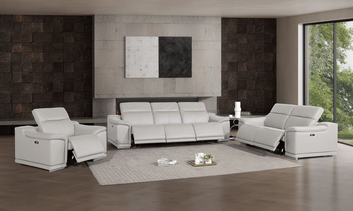 2679 Power Reclining Sofa, Loveseat & Chair Set in Genuine Leather - 6 Recliners - Light Grey - SKU 2679-LT-GRAY-6.6-HT-3PC - view 2