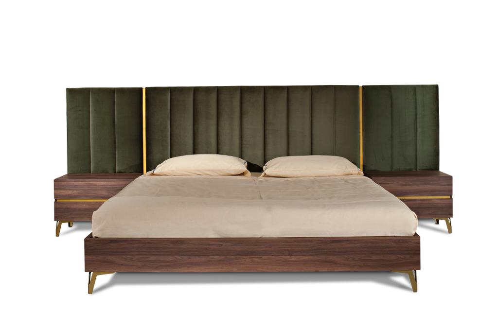 Eastern King Calabria Modern Walnut & Green Velvet Bedroom Set