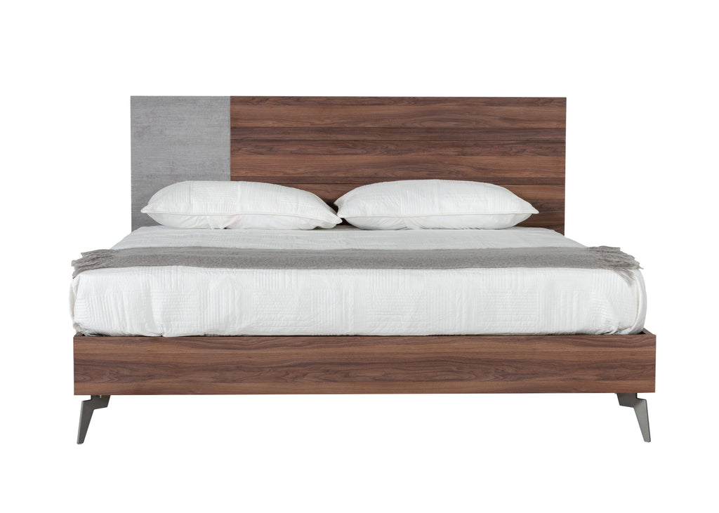 Palermo - Eastern King Modern Italian Faux Concrete & Walnut Bed - Eastern King Modern Italian Faux Concrete & Walnut Bed