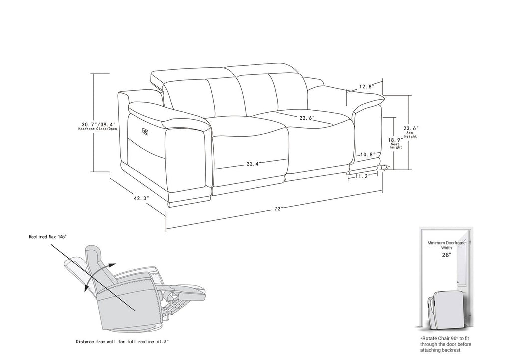 9762 Divanitalia Top Grain Italian Leather Power Reclining Loveseat with Adjustable Headrests - Dark Grey - SKU 9762-PWR-L-DARK GRAY - view 11