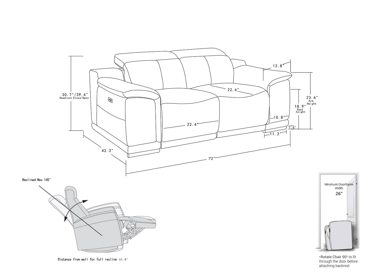 9762 Divanitalia Top Grain Italian Leather Power Reclining Loveseat with Adjustable Headrests