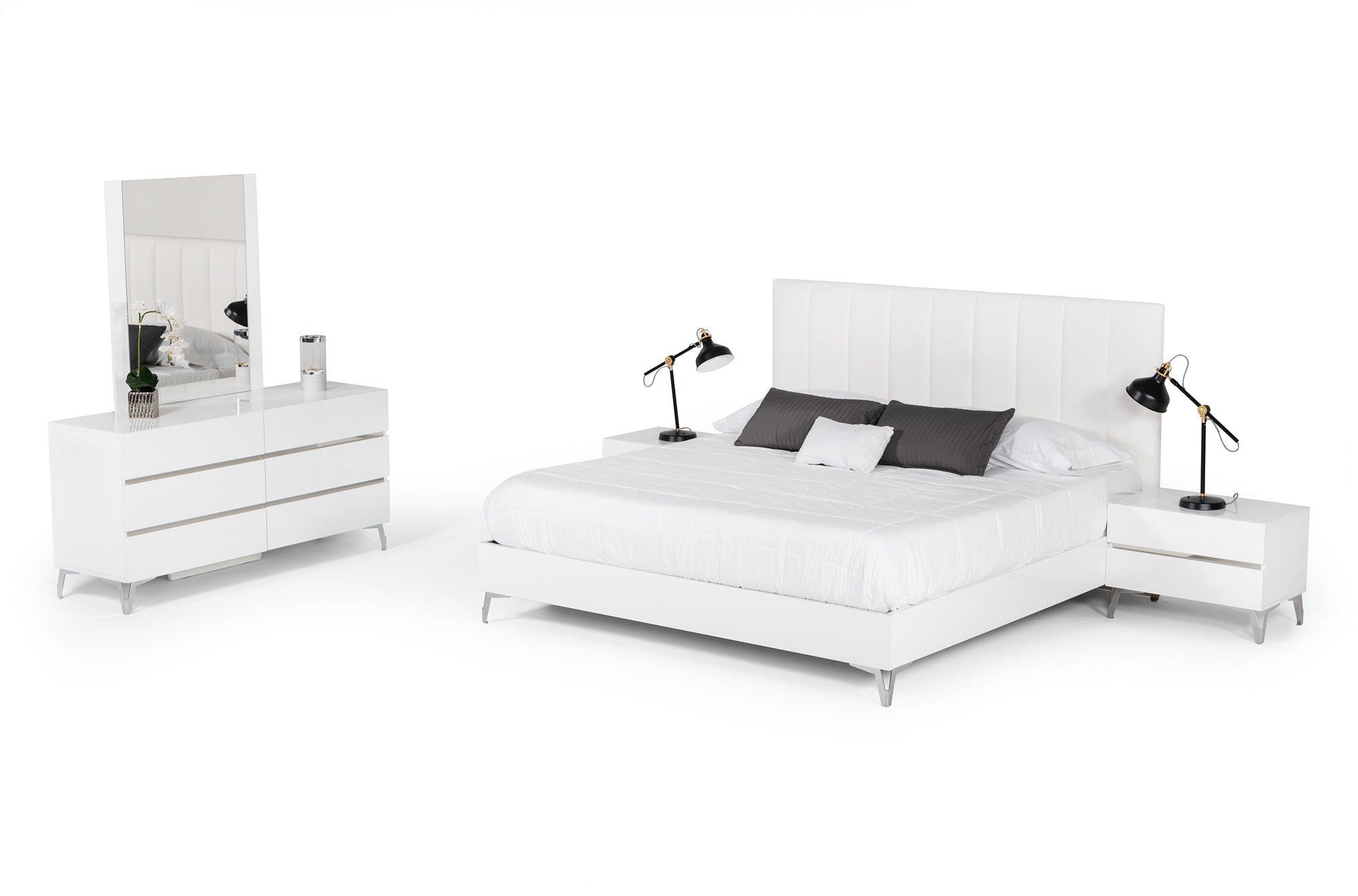 Angela Eastern King - Italian White Eco Leather Bed - Italian White Eco Leather Bed